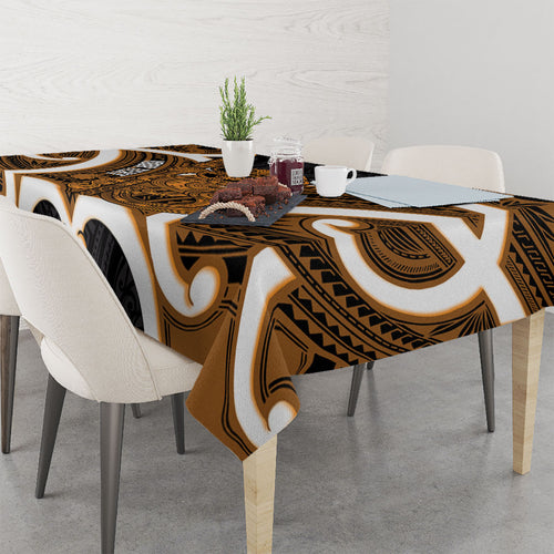 Karaka Aotearoa Atua Tumatauenga Personalised Tablecloth Maori God Of War Tiki With Taiaha