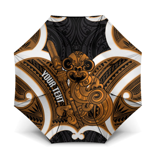 Karaka Aotearoa Atua Tumatauenga Personalised Umbrella Maori God Of War Tiki With Taiaha