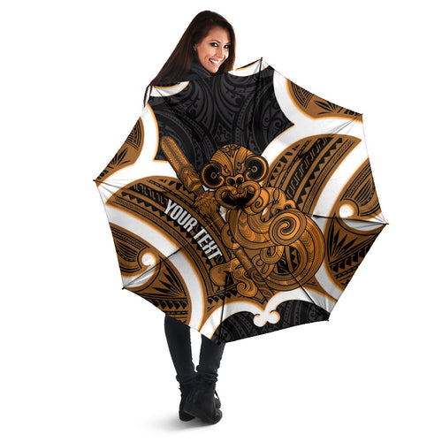 Karaka Aotearoa Atua Tumatauenga Personalised Umbrella Maori God Of War Tiki With Taiaha