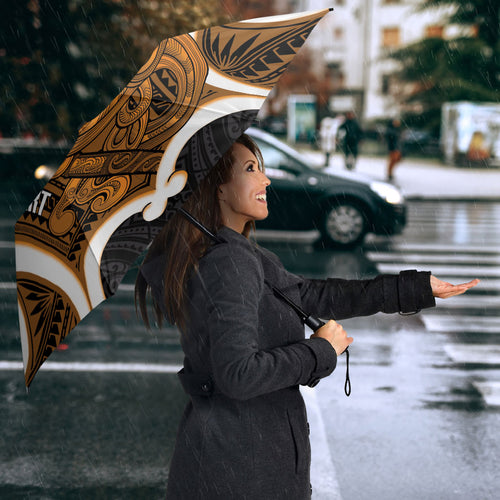 Karaka Aotearoa Atua Tumatauenga Personalised Umbrella Maori God Of War Tiki With Taiaha