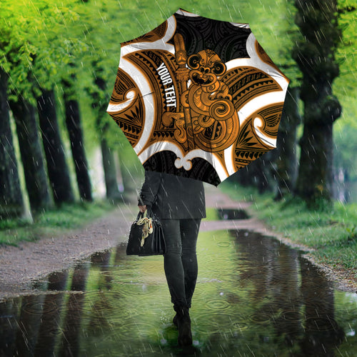 Karaka Aotearoa Atua Tumatauenga Personalised Umbrella Maori God Of War Tiki With Taiaha
