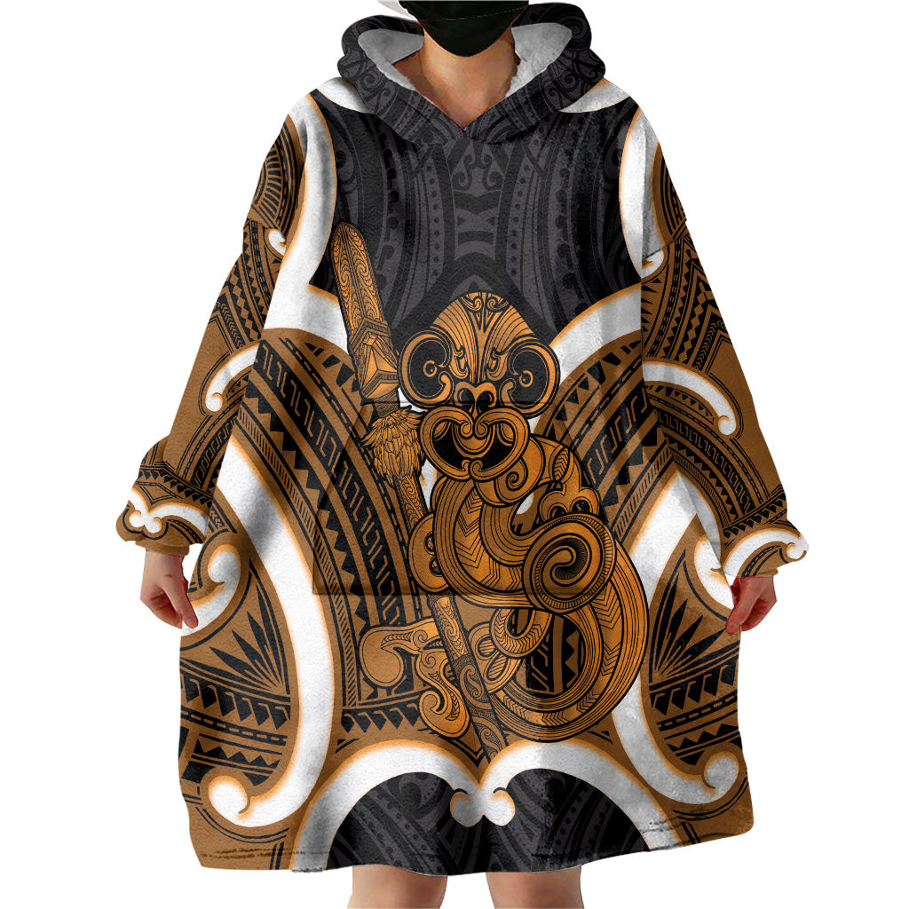 Karaka Aotearoa Atua Tumatauenga Personalised Wearable Blanket Hoodie Maori God Of War Tiki With Taiaha