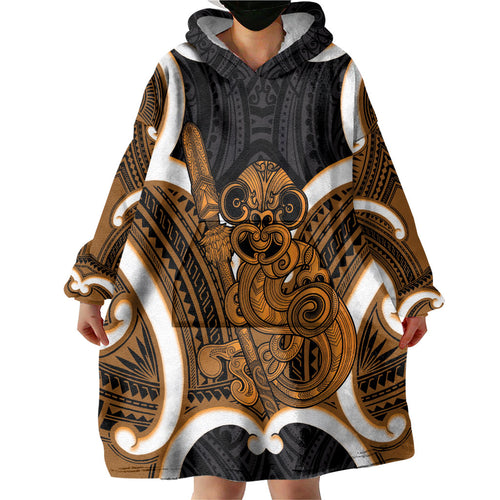 Karaka Aotearoa Atua Tumatauenga Personalised Wearable Blanket Hoodie Maori God Of War Tiki With Taiaha