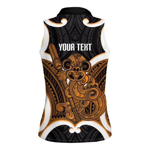 Karaka Aotearoa Atua Tumatauenga Personalised Women Sleeveless Polo Shirt Maori God Of War Tiki With Taiaha