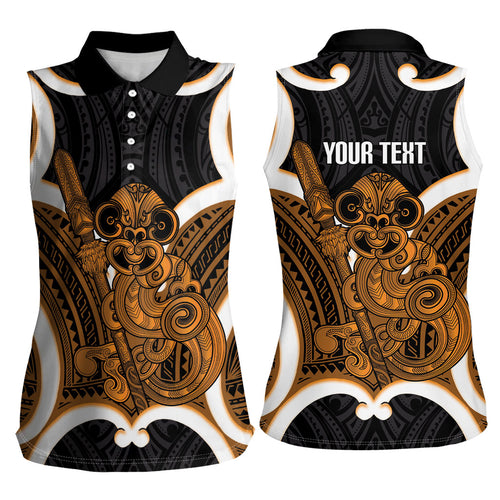 Karaka Aotearoa Atua Tumatauenga Personalised Women Sleeveless Polo Shirt Maori God Of War Tiki With Taiaha