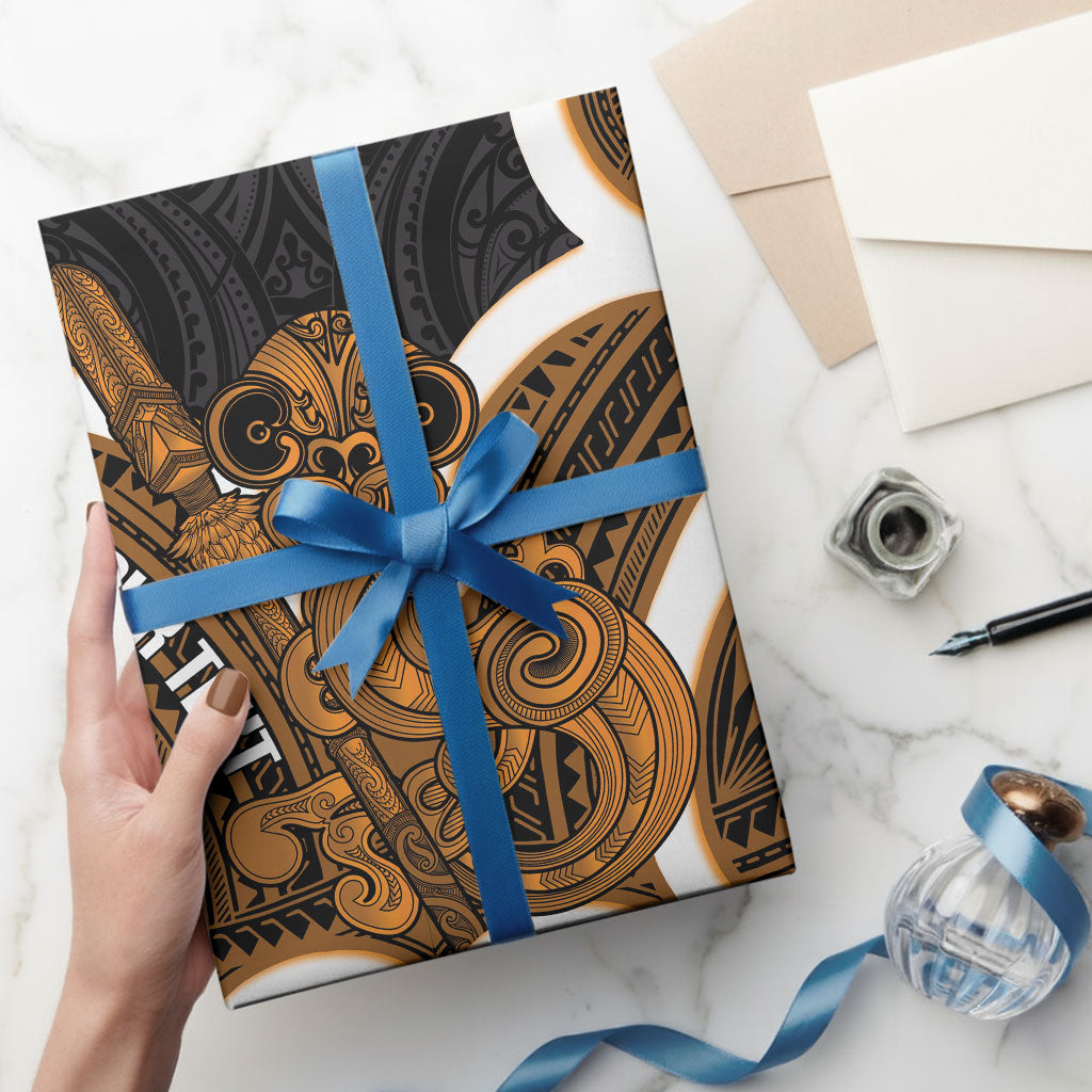 Karaka Aotearoa Atua Tumatauenga Personalised Wrapping Paper Maori God Of War Tiki With Taiaha