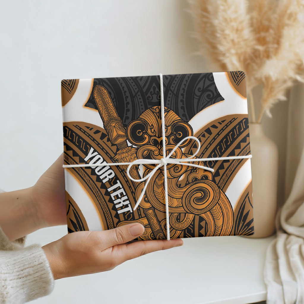 Karaka Aotearoa Atua Tumatauenga Personalised Wrapping Paper Maori God Of War Tiki With Taiaha