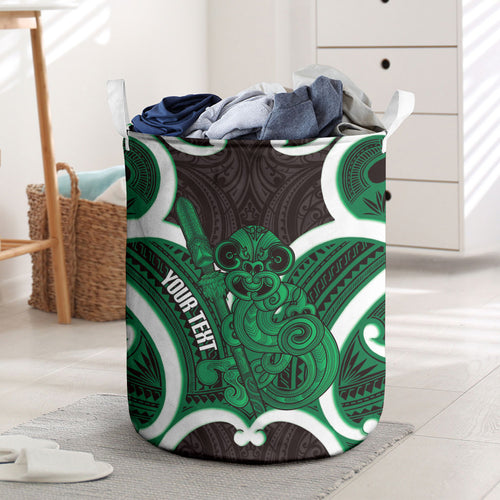 Kakariki Aotearoa Atua Tumatauenga Personalised Laundry Basket Maori God Of War Tiki With Taiaha