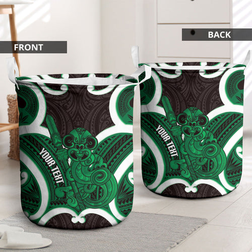 Kakariki Aotearoa Atua Tumatauenga Personalised Laundry Basket Maori God Of War Tiki With Taiaha