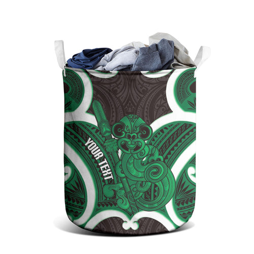 Kakariki Aotearoa Atua Tumatauenga Personalised Laundry Basket Maori God Of War Tiki With Taiaha