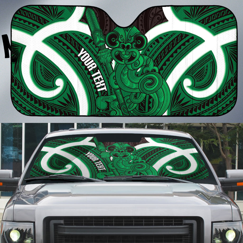Kakariki Aotearoa Atua Tumatauenga Personalised Auto Sun Shade Maori God Of War Tiki With Taiaha