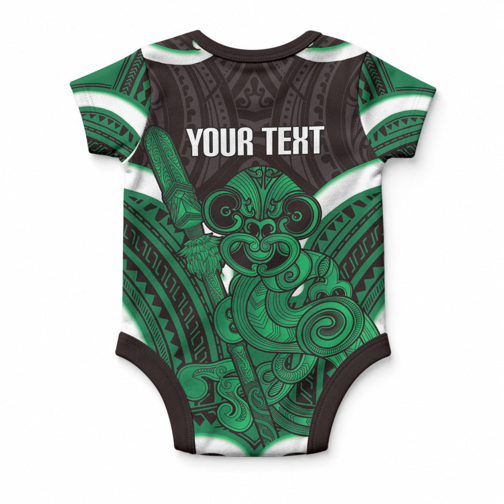 Kakariki Aotearoa Atua Tumatauenga Personalised Baby Onesie Maori God Of War Tiki With Taiaha