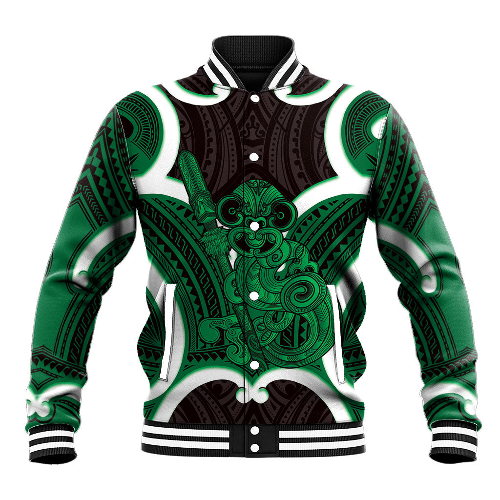 Kakariki Aotearoa Atua Tumatauenga Personalised Baseball Jacket Maori God Of War Tiki With Taiaha
