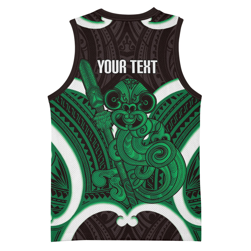 Kakariki Aotearoa Atua Tumatauenga Personalised Basketball Jersey Maori God Of War Tiki With Taiaha