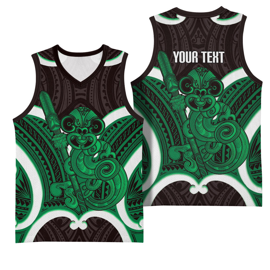 Kakariki Aotearoa Atua Tumatauenga Personalised Basketball Jersey Maori God Of War Tiki With Taiaha