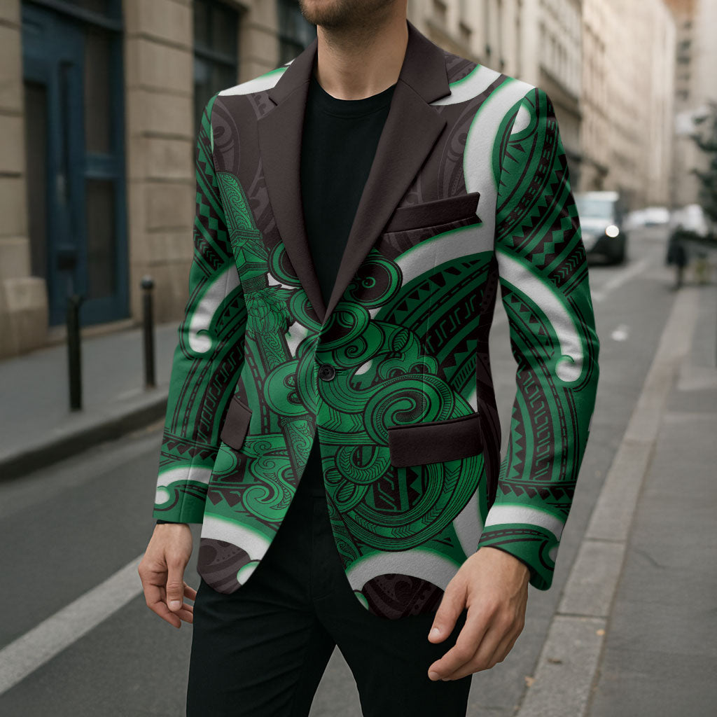 Kakariki Aotearoa Atua Tumatauenga Personalised Blazer Maori God Of War Tiki With Taiaha