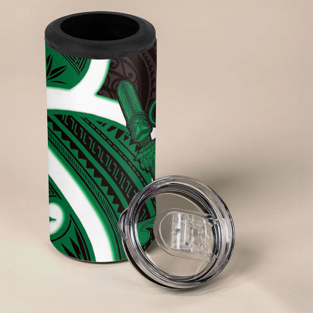 Kakariki Aotearoa Atua Tumatauenga 4 in 1 Can Cooler Tumbler Maori God Of War Tiki With Taiaha
