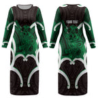 Kakariki Aotearoa Atua Tumatauenga Personalised Couples Matching Long Sleeve Bodycon Dress and Hawaiian Shirt Maori God Of War Tiki With Taiaha