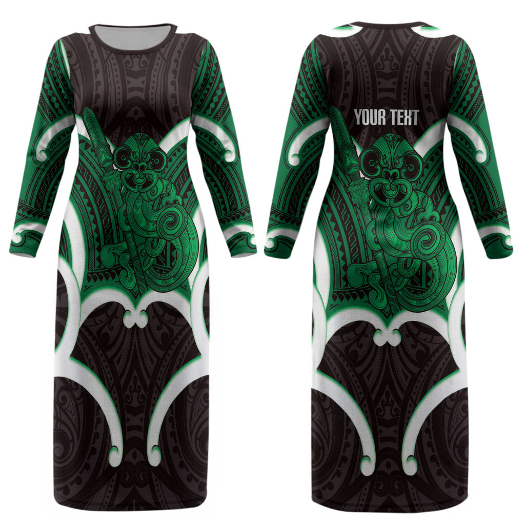Kakariki Aotearoa Atua Tumatauenga Personalised Couples Matching Long Sleeve Bodycon Dress and Hawaiian Shirt Maori God Of War Tiki With Taiaha