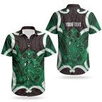 Kakariki Aotearoa Atua Tumatauenga Personalised Couples Matching Off The Shoulder Long Sleeve Dress and Hawaiian Shirt Maori God Of War Tiki With Taiaha