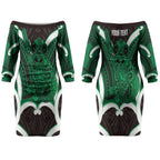 Kakariki Aotearoa Atua Tumatauenga Personalised Couples Matching Off The Shoulder Long Sleeve Dress and Hawaiian Shirt Maori God Of War Tiki With Taiaha