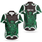 Kakariki Aotearoa Atua Tumatauenga Personalised Couples Matching Puletasi and Hawaiian Shirt Maori God Of War Tiki With Taiaha