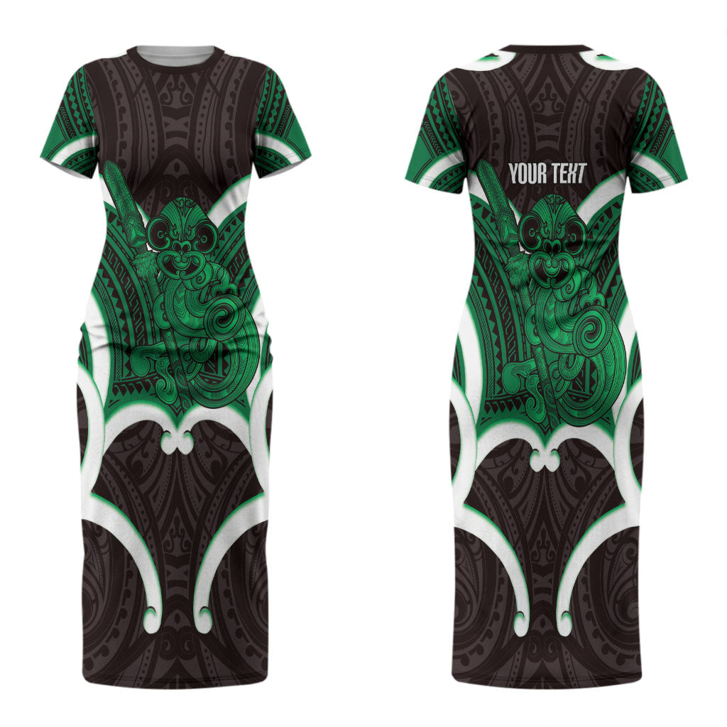 Kakariki Aotearoa Atua Tumatauenga Personalised Couples Matching Short Sleeve Bodycon Dress and Hawaiian Shirt Maori God Of War Tiki With Taiaha