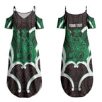 Kakariki Aotearoa Atua Tumatauenga Personalised Couples Matching Summer Maxi Dress and Long Sleeve Button Shirt Maori God Of War Tiki With Taiaha