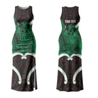 Kakariki Aotearoa Atua Tumatauenga Personalised Couples Matching Tank Maxi Dress and Long Sleeve Button Shirt Maori God Of War Tiki With Taiaha