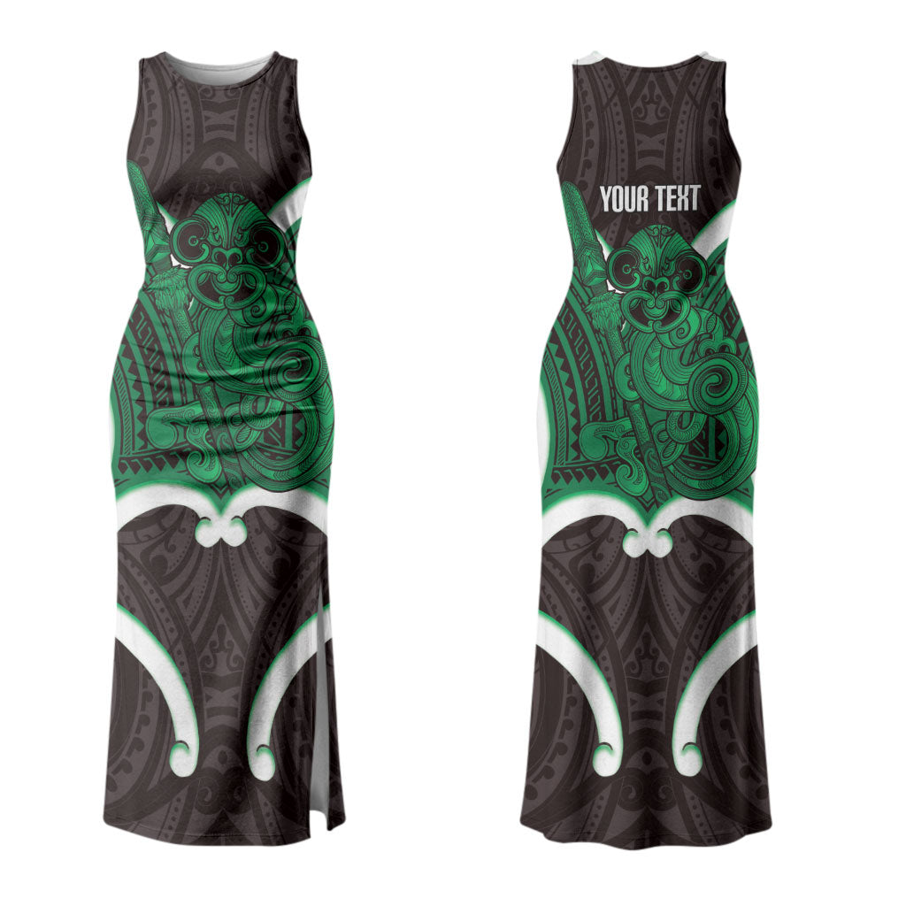 Kakariki Aotearoa Atua Tumatauenga Personalised Couples Matching Tank Maxi Dress and Long Sleeve Button Shirt Maori God Of War Tiki With Taiaha