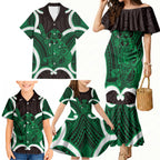 Kakariki Aotearoa Atua Tumatauenga Personalised Family Matching Mermaid Dress and Hawaiian Shirt Maori God Of War Tiki With Taiaha