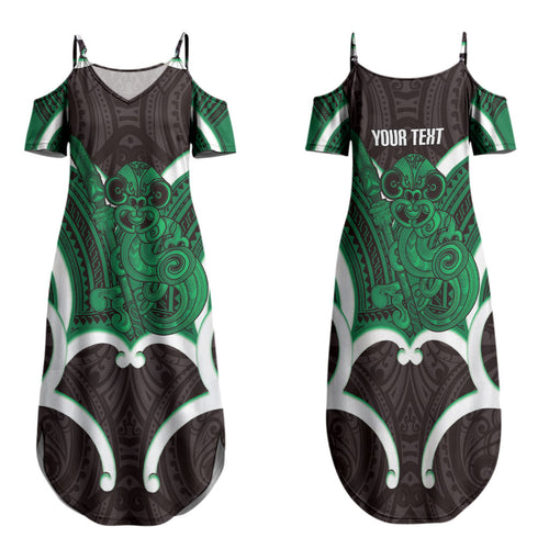 Kakariki Aotearoa Atua Tumatauenga Personalised Family Matching Summer Maxi Dress and Hawaiian Shirt Maori God Of War Tiki With Taiaha