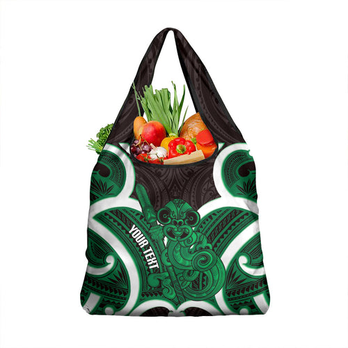 Kakariki Aotearoa Atua Tumatauenga Personalised Grocery Bag Maori God Of War Tiki With Taiaha