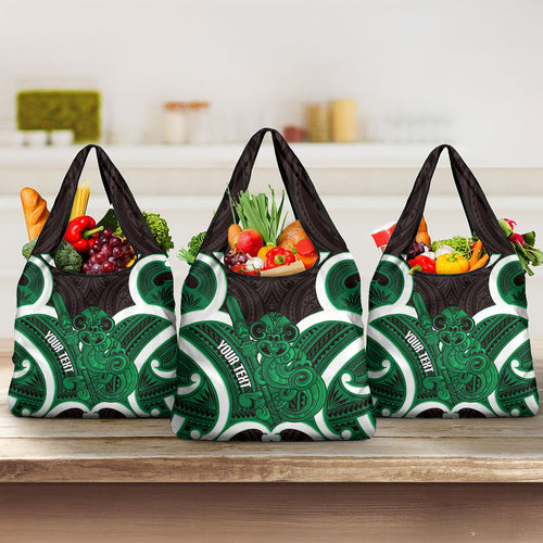 Kakariki Aotearoa Atua Tumatauenga Personalised Grocery Bag Maori God Of War Tiki With Taiaha