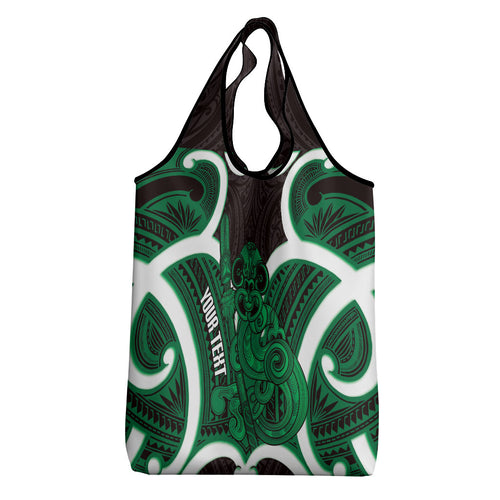 Kakariki Aotearoa Atua Tumatauenga Personalised Grocery Bag Maori God Of War Tiki With Taiaha