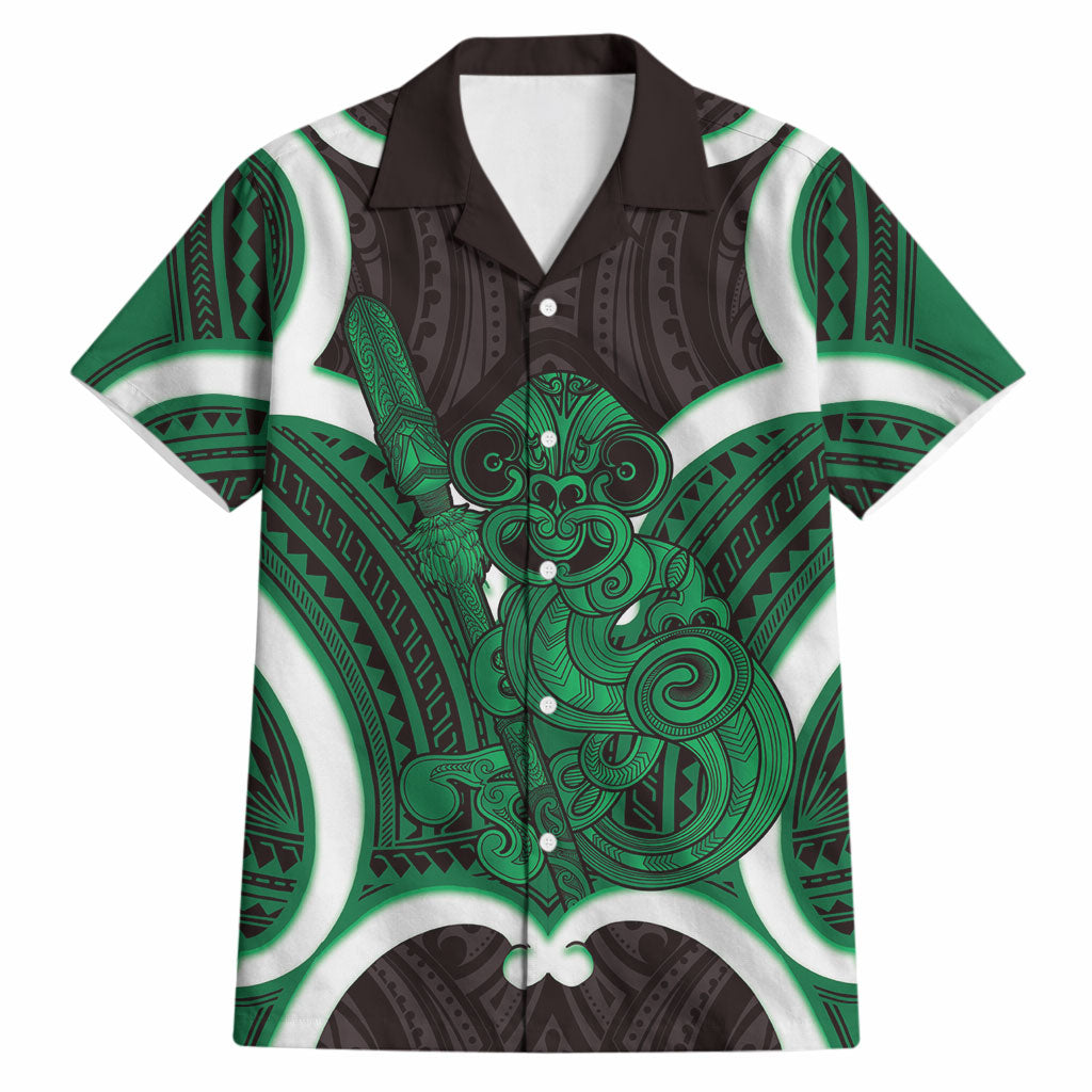 Kakariki Aotearoa Atua Tumatauenga Personalised Hawaiian Shirt Maori God Of War Tiki With Taiaha