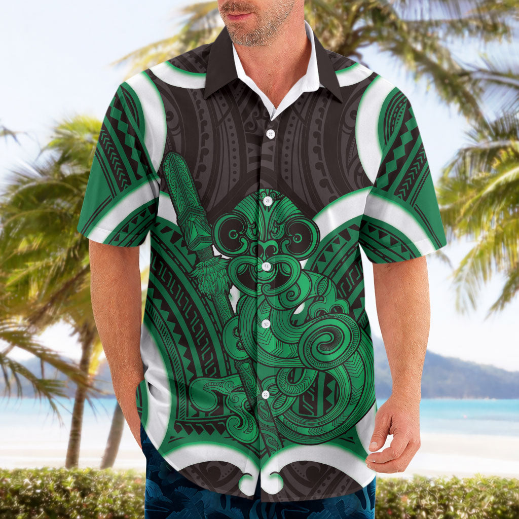 Kakariki Aotearoa Atua Tumatauenga Personalised Hawaiian Shirt Maori God Of War Tiki With Taiaha