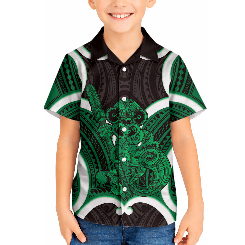 Kakariki Aotearoa Atua Tumatauenga Personalised Hawaiian Shirt Maori God Of War Tiki With Taiaha