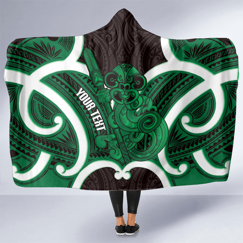 Kakariki Aotearoa Atua Tumatauenga Personalised Hooded Blanket Maori God Of War Tiki With Taiaha