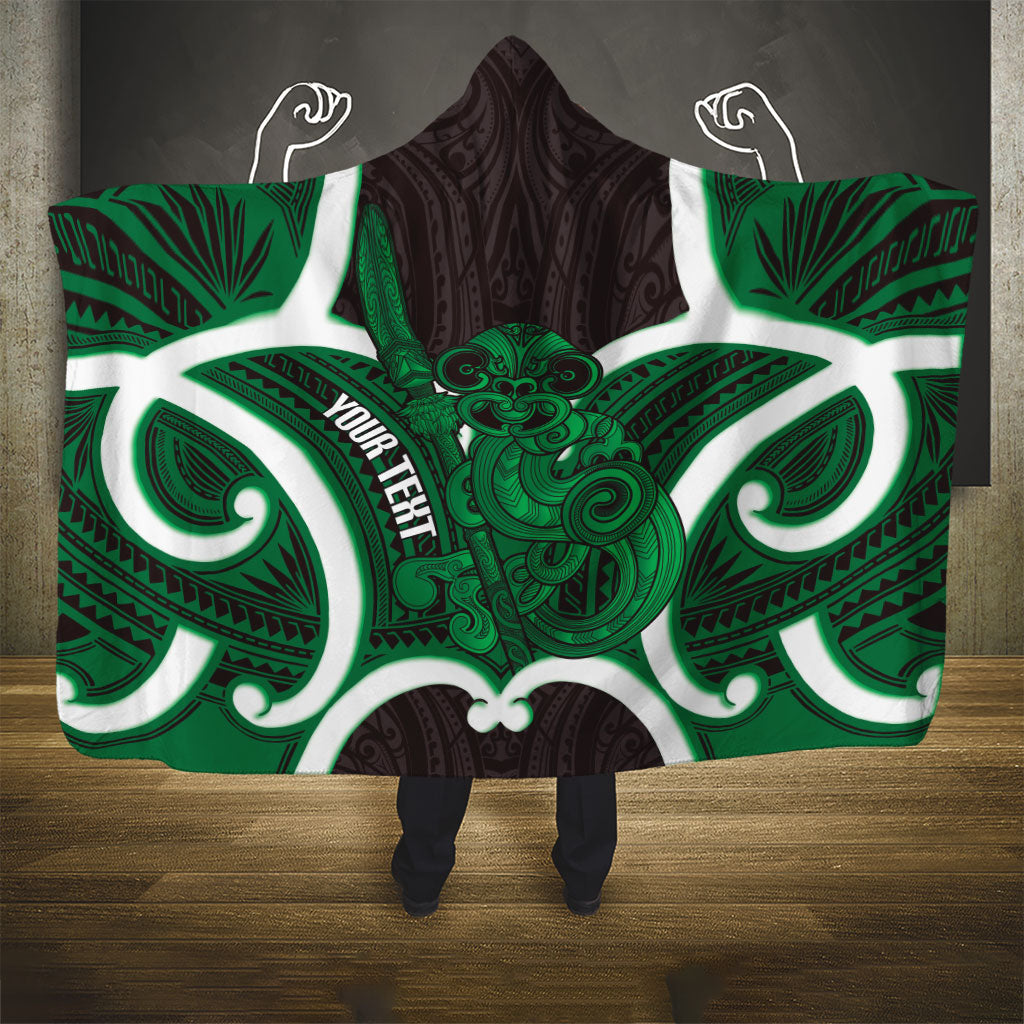 Kakariki Aotearoa Atua Tumatauenga Personalised Hooded Blanket Maori God Of War Tiki With Taiaha