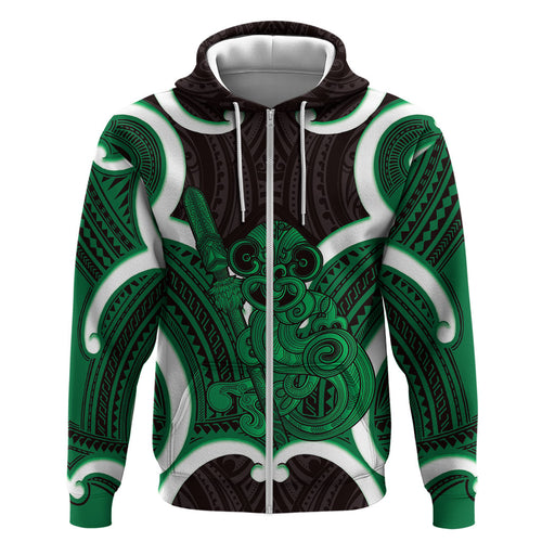 Kakariki Aotearoa Atua Tumatauenga Personalised Hoodie Maori God Of War Tiki With Taiaha