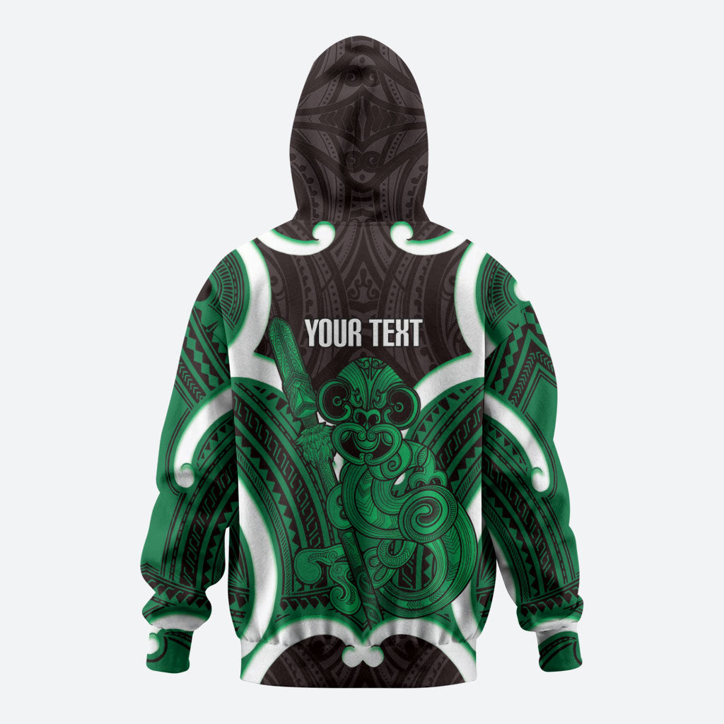Kakariki Aotearoa Atua Tumatauenga Personalised Hoodie Maori God Of War Tiki With Taiaha