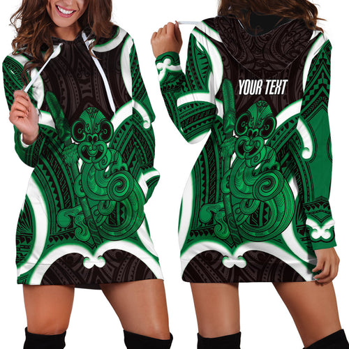 Kakariki Aotearoa Atua Tumatauenga Personalised Hoodie Dress Maori God Of War Tiki With Taiaha