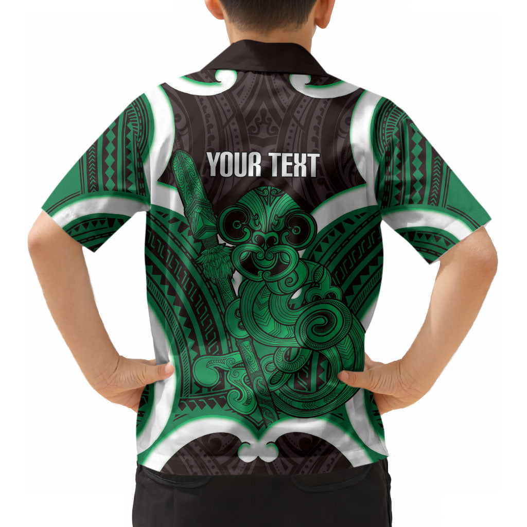 Kakariki Aotearoa Atua Tumatauenga Personalised Kid Hawaiian Shirt Maori God Of War Tiki With Taiaha