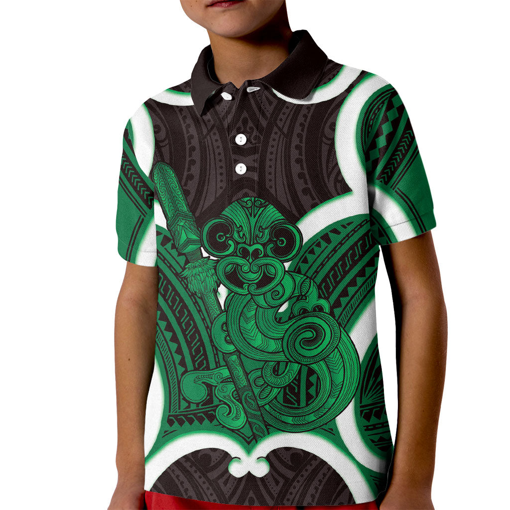 Kakariki Aotearoa Atua Tumatauenga Personalised Kid Polo Shirt Maori God Of War Tiki With Taiaha