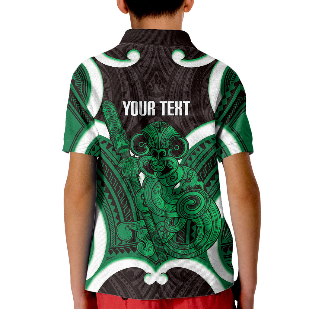 Kakariki Aotearoa Atua Tumatauenga Personalised Kid Polo Shirt Maori God Of War Tiki With Taiaha
