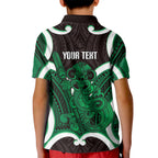 Kakariki Aotearoa Atua Tumatauenga Personalised Kid Polo Shirt Maori God Of War Tiki With Taiaha