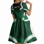 Kakariki Aotearoa Atua Tumatauenga Personalised Kid Short Sleeve Dress Maori God Of War Tiki With Taiaha