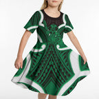 Kakariki Aotearoa Atua Tumatauenga Personalised Kid Short Sleeve Dress Maori God Of War Tiki With Taiaha