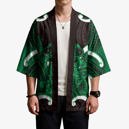 Kakariki Aotearoa Atua Tumatauenga Personalised Kimono Maori God Of War Tiki With Taiaha